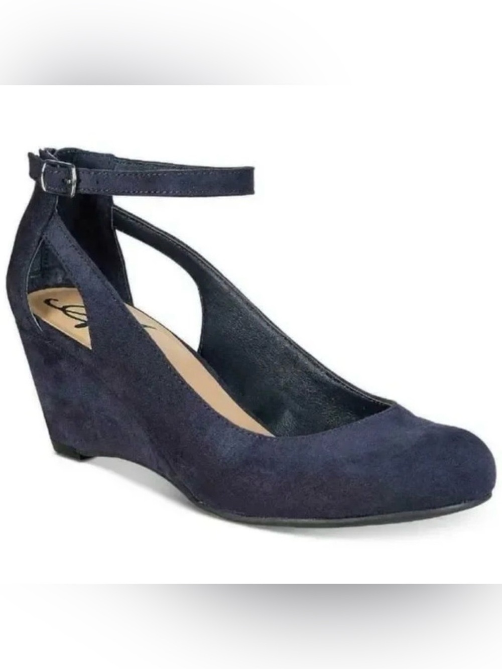 Women's Amiley Navy Suede Chop Out Wedge Shoe - Size 6M